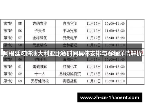 阿根廷对阵澳大利亚比赛时间具体安排与赛程详情解析